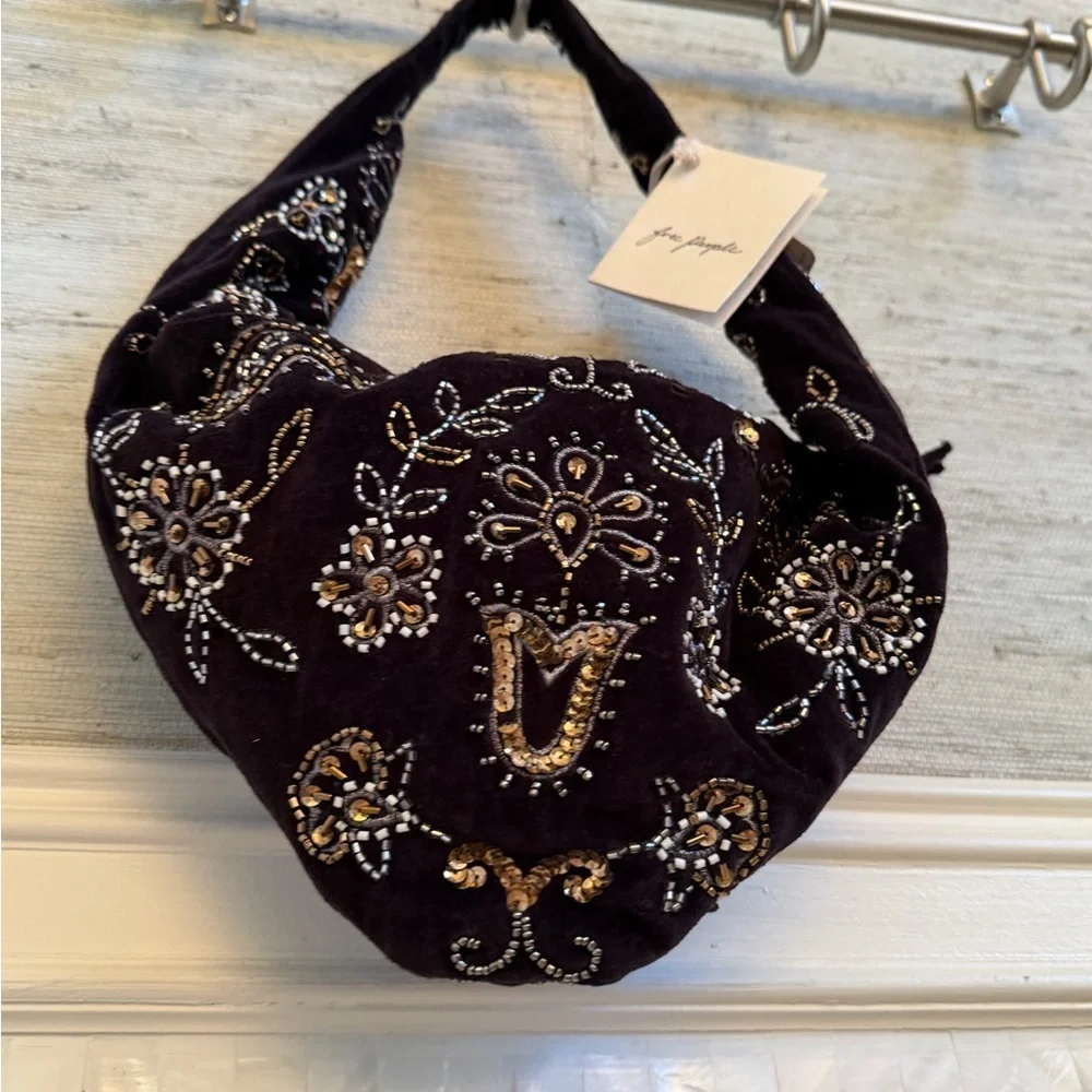 NWT new free people Nashville nights beaded embroidered bag black velvet gold